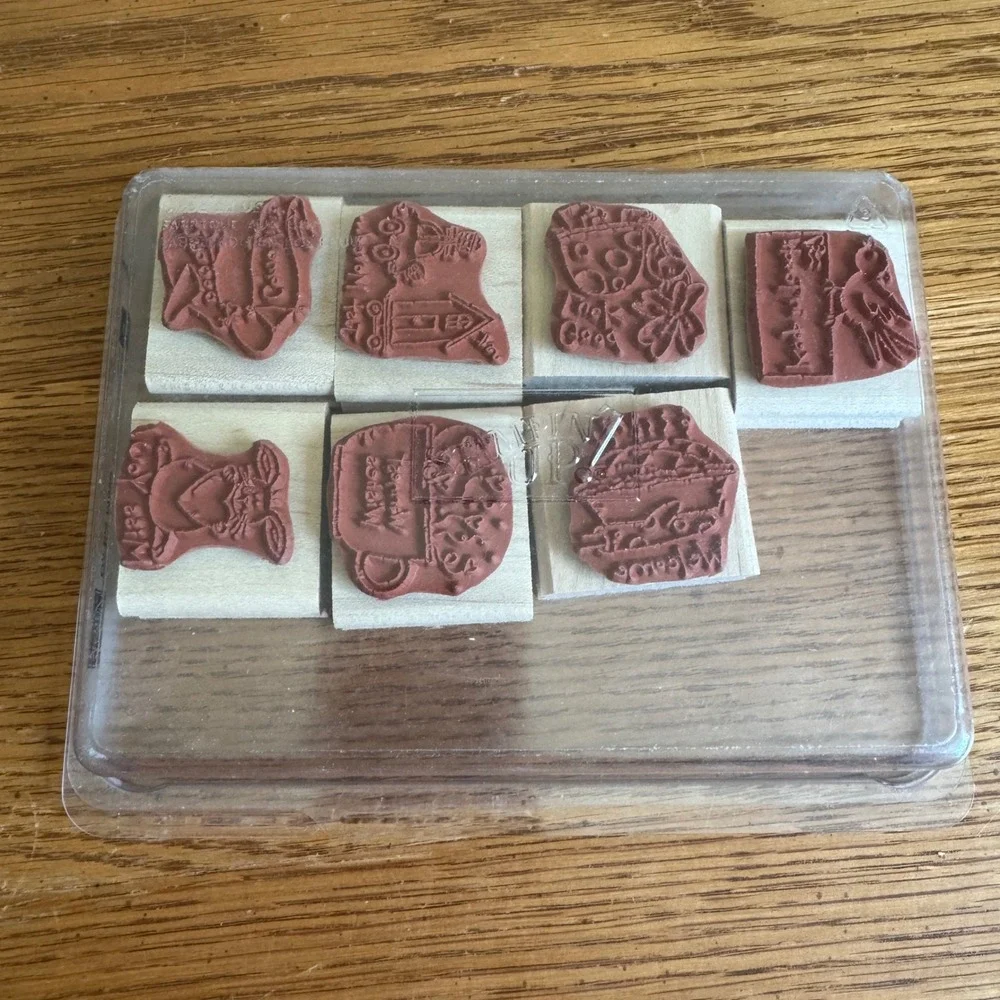 Stampin Up On the Move‎ Wood Mount Rubber Stamps Set of 7 Vintage 2006 Greeting